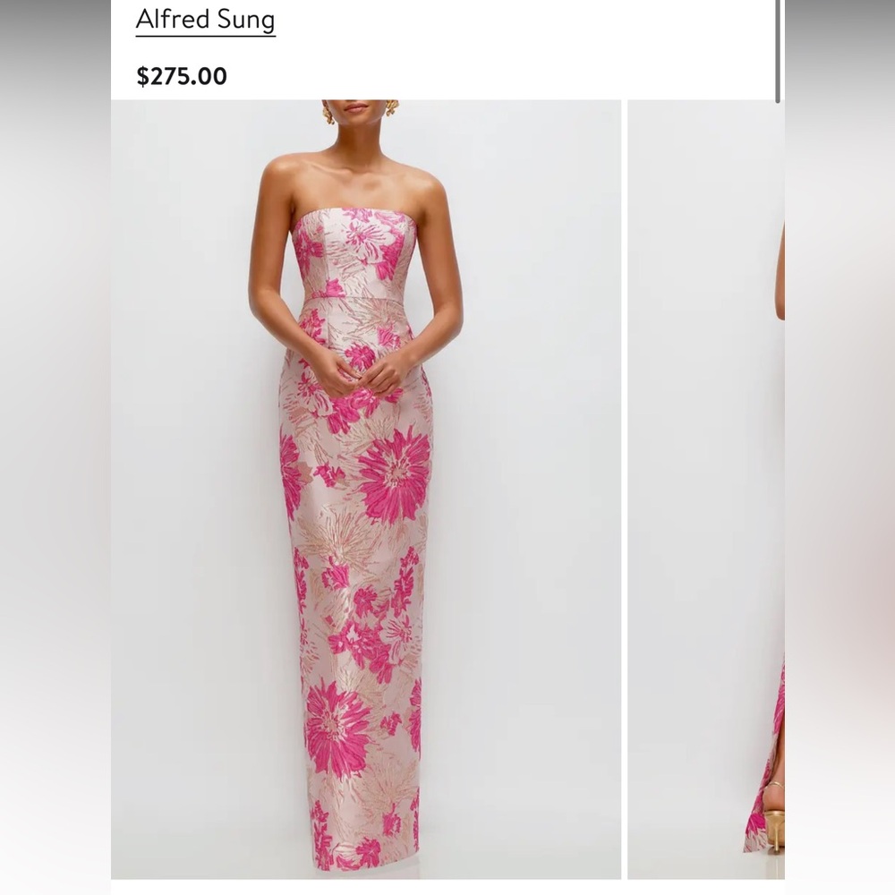 ALFRED SUNG Strapless Pink Floral Column Gown
